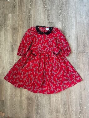 Vintage mousefeathers Red corduroy Dress  Black Velvet Collar 6x Neiman Marcus